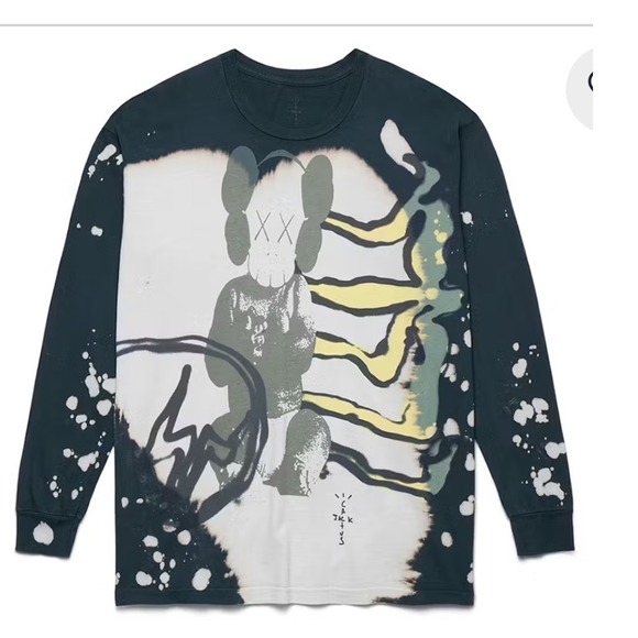 Travis Scott Cactus Jack KAWSLong Sleeve T-Shirt Black Small Bleached small